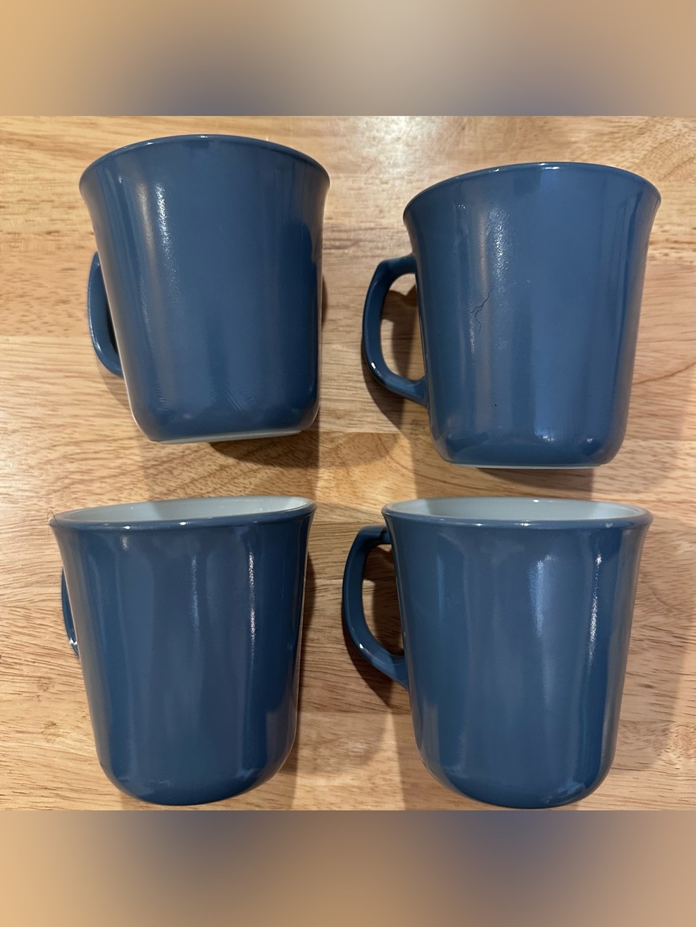 Pyrex Blue Ceramic Mugs - Set of 4 vintage milk glass